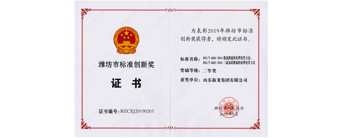 新龙集团荣获2019年潍坊市标准创新奖